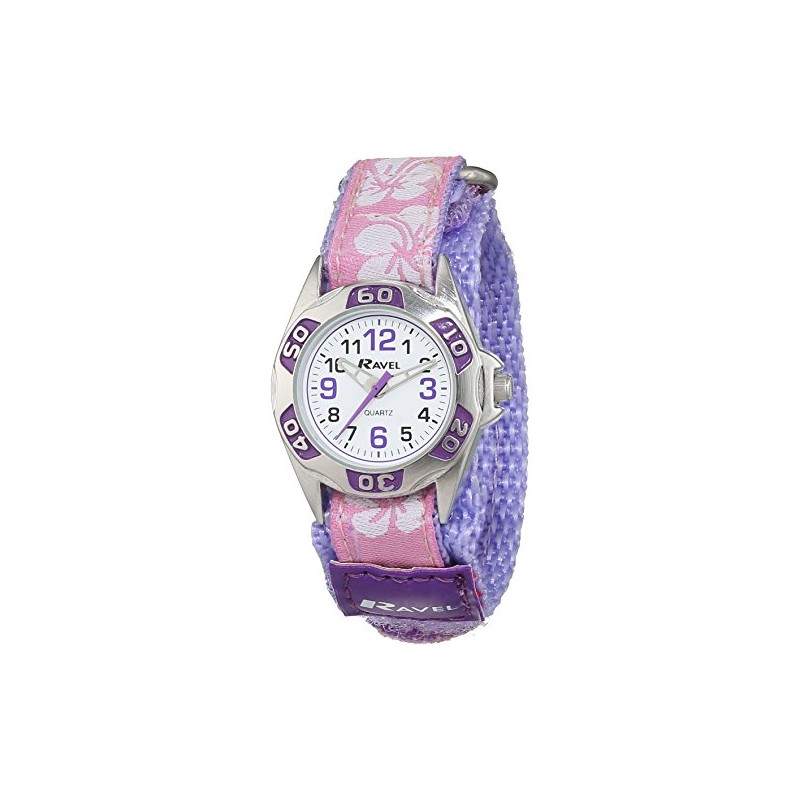 Ravel Girl's Hibiscus Flower Patterned Easy Fasten Strap Watch -