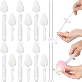 Willinglong 22 Pcs Sponge Bottle Nipple Brushes Set Including 12 Pcs Bottle Sponge Brush Heads 6 Interchangeable Nipple Brush Handles and 4 Long Straw