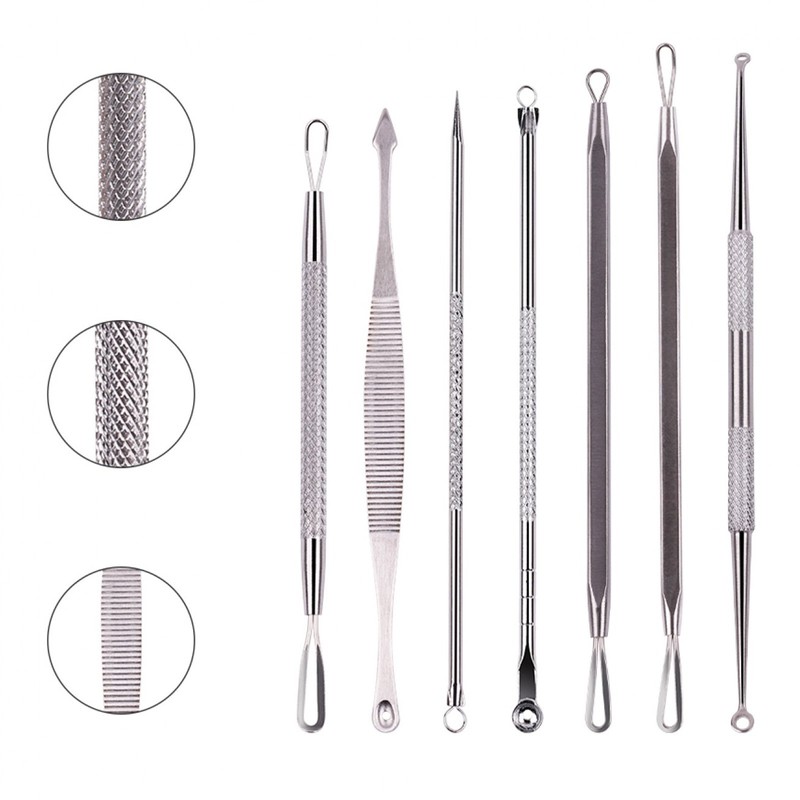 LUPO Comedones/Blackhead Remover Set – Stainless Steel Double Tool Kit – (Pack of 7)
