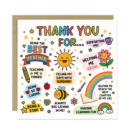 RED OCEAN Teacher Thank You Card from Kids Cute Thank You Card For Teacher Nursery With Kraft Envelope Cards For Him Her Men Women Leaving School Nursery