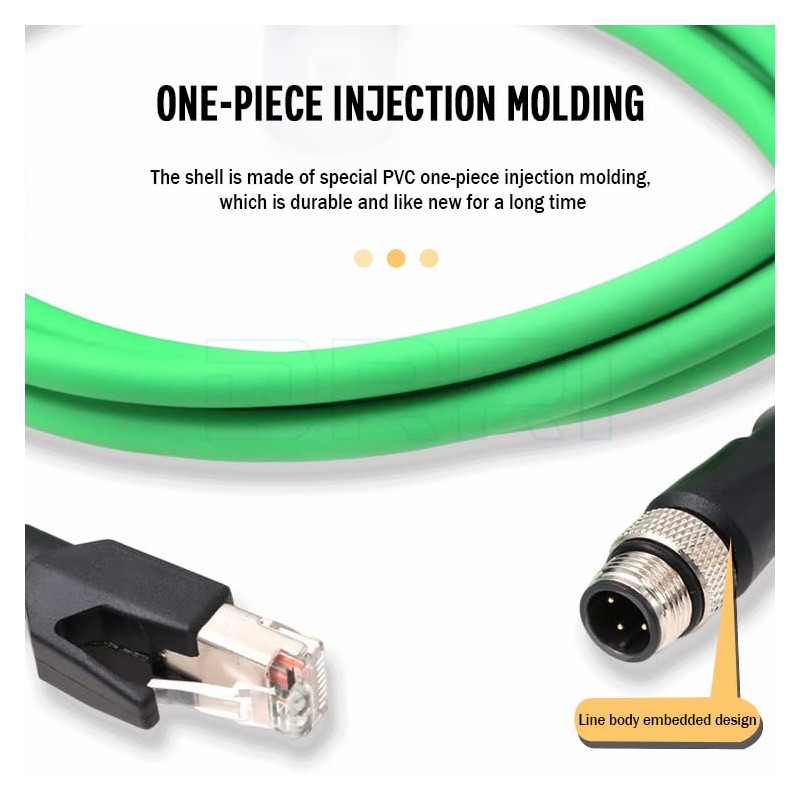 DRRI M12 - Cable blindado Ethernet de 4 pines macho