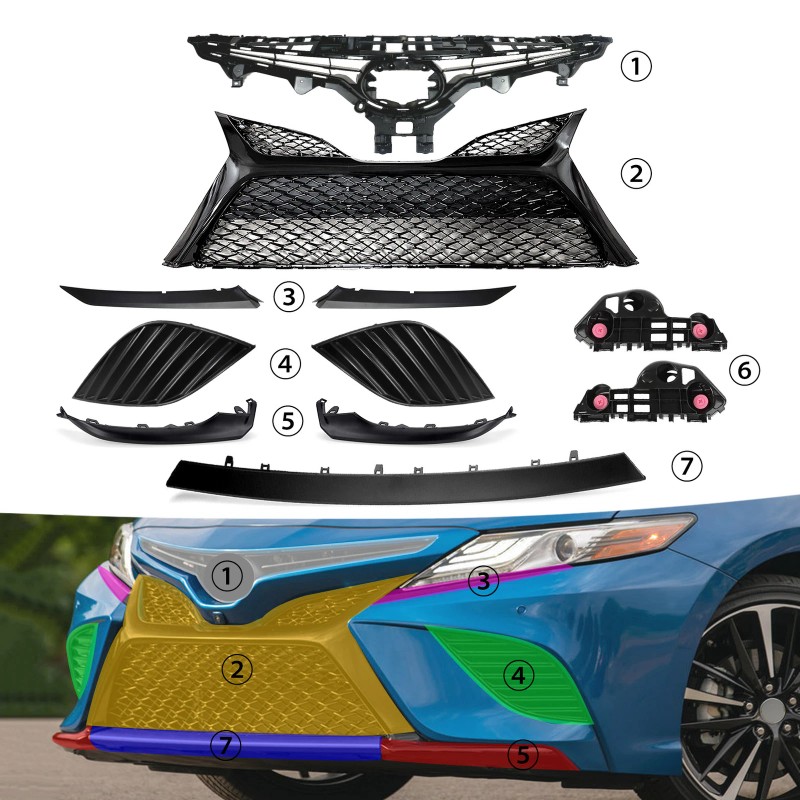 Bewild 11PC For Camry SE 2018-2020 Front Gloss Black Grille