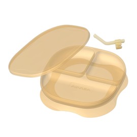 Aurrea Divided Suction Plates for Toddler With Lids and Straws, Unflippable Silicone Suction Plates for Babies 6M+