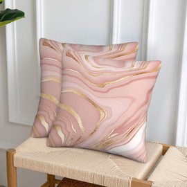 Pink and Gold Marble Throw Pillow Covers 18x18 Inch Set of 2, Abstract Art Modern Decorative Pillows Case Outdoor Cushion Covers for Couch Sofa Bed Home Decor