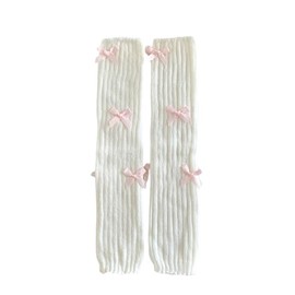 Fashion Girl Knit Leg Warmers Harajuku Bow Decor Loose Socks Vintage Kawaii Leg Sleeves Lolita Socks (Pink Bow, One Size)