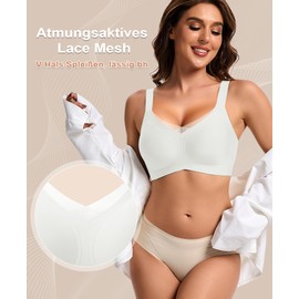 QooNoo Women's Bra Without Underwire Push Up Bra Coarse Breasts Strong Hold Women's Bra Non-Wired Comfortable, White - Lace Edge, XL