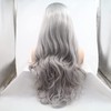 Ombre Grey Synthetic Lace Front Dark Roots Waves Silver Grey