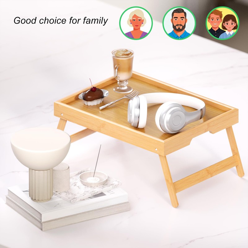 Fibogollo 4 Pack Bamboo Bed Tray Table with Folding Legs,Breakfast