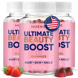 Moerie Hair Skin and Nails Gummies for Women & Men - Faster Hair Growth, Stronger Nails, Healthy Skin, Triple Set