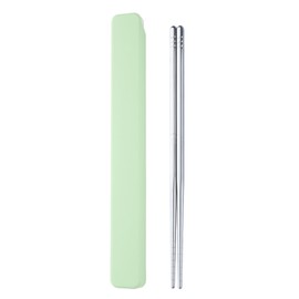 Reusable Chopsticks with Case, 304 l Stainless Steel Travel Chop Sticks, Japanese Chinese Korean Chopsticks for Bento Box, Picnic, Office, Dishwasher Safe, 9 in Green