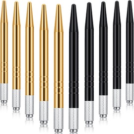 Microblading - 10 bolígrafos manuales para cejas, microcuchillas, de aluminio, herramientas manuales de microcuchilla, soporte para microcuchillas para suministros de maquillaje, salones, 2 colores (dorado, negro)