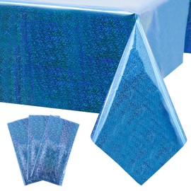 3 Count Iridescent Plastic Tablecloths 54*108 inch Shiny Disposable Laser Rectangle Table Covers Holographic Foil Tablecloth Iridescent Party Decoration Birthday Bridal Wedding Christmas (Royal Blue)