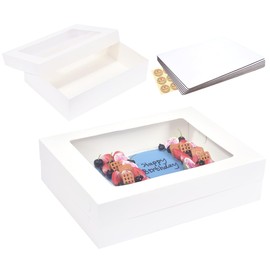 JJO 19x14x5 Inch 6 Pack Cake Boxes with Thick Cake Boards,White Large Rectangle Bakery Boxes with Window,for Brownie,Cupcakes,Pie & Donuts