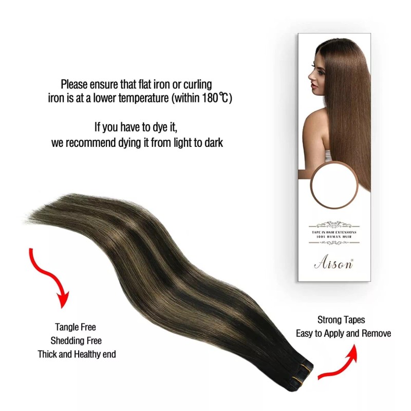 Aison Extensiones Cabello Natural 30gr 14in #1bt6p1b Natural A Cas