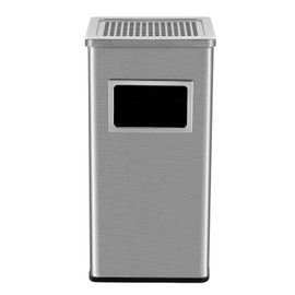 Vossfamul Stainless Steel Trash Can Outdoor Indoor, Industrial Garbage Enclosure Commercial Trash Can with Lid, Removable Inner Bucket & Ashtray Garbage Can for Office, Elevator Entrance, 8 Gallons