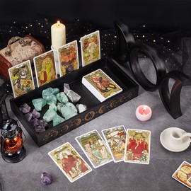 INFUNLY Moon Crystal Tray for Stones Wooden Tarot Card Stand Detachable Moon Crystal Storage Organizer with Triple Moon Phases Symbol for Tarot Display Reading Witch Altar Jewelry Home Decor