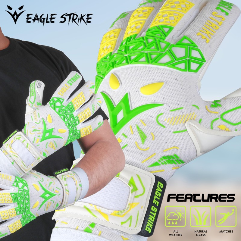 Soccer Goalie Gloves - Fingers Protection, Sizes 5 to 10,