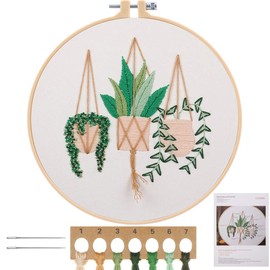MWOOT Embroidery Starter Kit, Handmade Cross Stitch Set, DIY Cross Stitch Embroidery Starter Kit for Beginners Adults DIY Sewing Craft Art (Plants Flowers), White