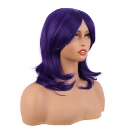 MapofBeauty 18 Inch/45 cm Layered Bangs Straight Synthetic Fiber Shoulder Length Hair Daily Use Wig (Dark Purple)