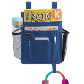 LEISUIT Hanging Storage Bag Bedside Storage Caddy，Magazine Storage，Bedside Storage，Bunk Bed Organizer For College Dorm Room,Bedside Organizer，7 pockets，Blue (L)