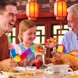 Biubee 8 Pcs Chinese New Year Paper Dragon Decoration- 3D Chinese Paper Dragon Hanging Garland Crafts- Handheld Chinese Paper Dragon Toys for Kids New Year Gifts, Style 2