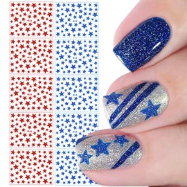 WOKOTO 10 Sheets Blue Red Stars Nail Art Stickers for Gel Nails 4th of July 3D Self-Adhesive Independence Day Nail Decals Stars Designs Nail Stickers for Acrylic Nails Art Design Stickers for Women
