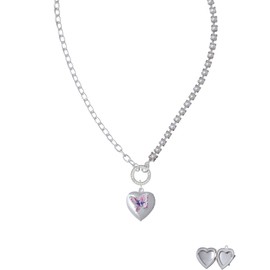 Delight Jewelry Silvertone Pink & Purple Butterfly Locket Stronger Braver Smarter Mixed Cable and Imitation Pearl Chain Choker Necklace, 14.75-17"