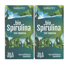 Organic Spirulina Tablets, 1100 Pellets, 100% Ground Spirulina, With Natural Iron Content, Ecologically Cultivated & Organic Certified, Vegan, No Additives & Residues Naturity
