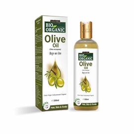 Indus Valley Bio Organic Pure Extra Virgin Olive, Polyphenol-Rich Olive Oil, 100% Pure and Cold-Press Oil for Sculp Massage, for Skin & Hair Care - (200ml) | Naturally Gluten-Free