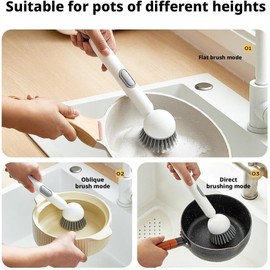 Dish Brush -6-in-1 Dish Brush with Detergent Dispenser - Adjustable Angle & Rotating Scrub Brush for Pots, Pans, Dishes & Utensils | Kitchen Cleaning Brush with Wall Mount for Sink, Stove & Cookware