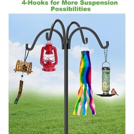 4-Hooks Shepherds Hooks for Outdoor  60" Heavy Duty Bird Feeder Pole with 5 Prongs Base Adjustable Garden Hook Hanging Solar Light Lanterns Plant 1pack - Pattern Name: 60inch-1pcs