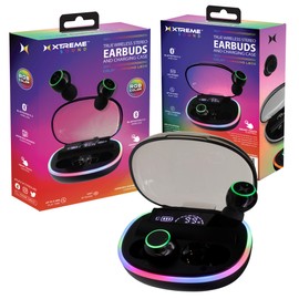 Xtreme RGB Wireless Earbuds with Charging Case, LED RGB True Wireless Bluetooth Earphones with 33 Ft Range, 5 Hour Playtime (16 with Case), 3 Full Charges, LED Display, Smart Touch Controls