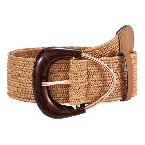 JASGOOD Straw Woven Elastic Waist Belt for Dresses Women Wide