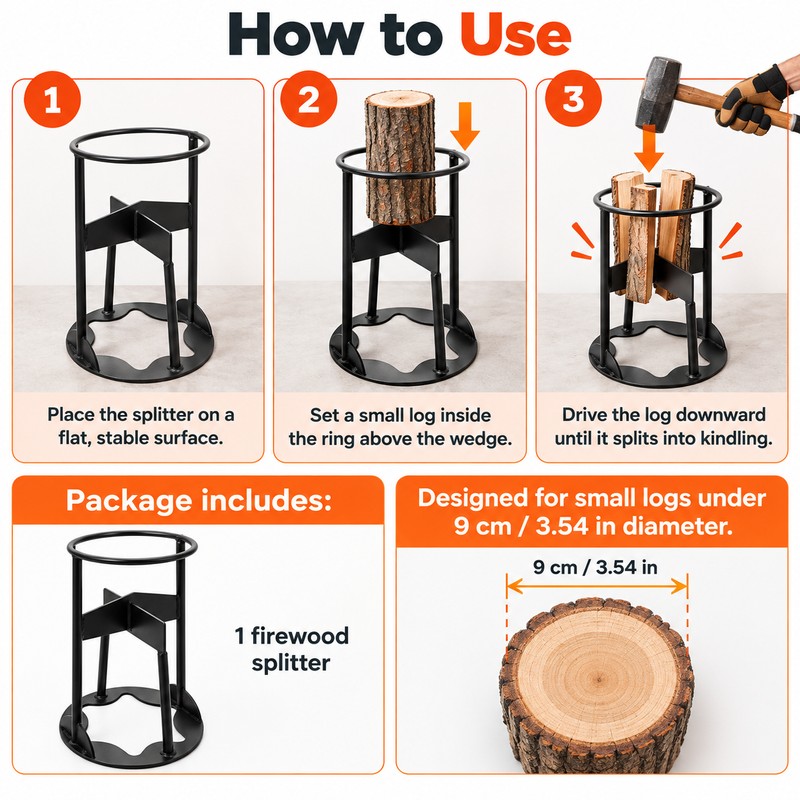 Iron Firewood Splitting Wedge for Home Wood Prep – Portable