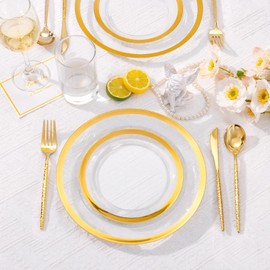 Supernal 360PCS Gold Plastic Silverware, Plastic Utensils Heavy Duty,Gold Silverware Disposable,Disposable Cutlery,Hammered Utensils Set Includes:120 Knives,Forks and Spoons for Party,Birthday,Wedding