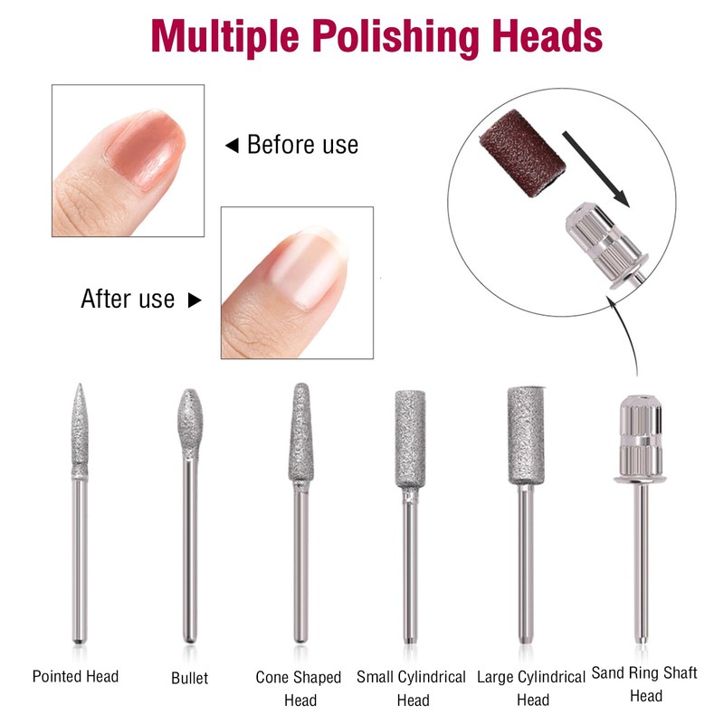 Compact Electric Nail File - 20000 RPM Adjustable E-Drill for