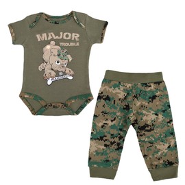 Marine 2 Pc Major Trouble Woodland Bodysuit and Pant Set (6-9) Green