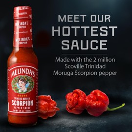 Melinda’s Scorpion Pepper Hot Sauce - Made with Trinidad Moruga Scorpion Pepper, Carrots, Onion & Lime Juice - Keto, Vegan, Gluten Free Hot Sauce - 5oz, 1 Pack