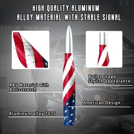 Car Truck Bullet Antenna with Valve Stem Caps for F150 F250 F350 Super Duty Raptor Dodge Ram Silverado 1500 2500 3500,Pickup Jeep Accessories（Silver ）- American Flag Design-Car wash Safe
