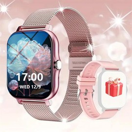 Women's Smartwatch, Fitness Tracker Smartwatch for Android Phone/iPhone, 1.85 Inch Women's Watch with Blood Pressure Monitor, Call and Message/Heart Rate/Sleep/Female Cycle (2 Straps) Silicone Wearable:_Silver