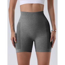 OVESPORT - Pantalones cortos de entrenamiento de 3 piezas para mujer, sin costuras, levantamiento de glúteos, cintura alta, yoga, gimnasio, pantalones cortos para correr, Verde/Gris Oscuro/café Claro,