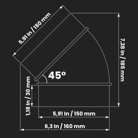 6 Inch Ducting Pipe 45 Degree Elbow Hose Ventilation Round Tube Bend Connector 6"