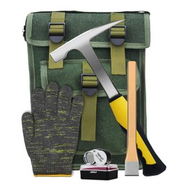 Hear XSUS 5 PCS Rockhounding Tools - Geology Rock Pick Hammer Kit, Musette Bag & 22oz Hammer, Digging Chisels, Magnifying Glass, Gloves