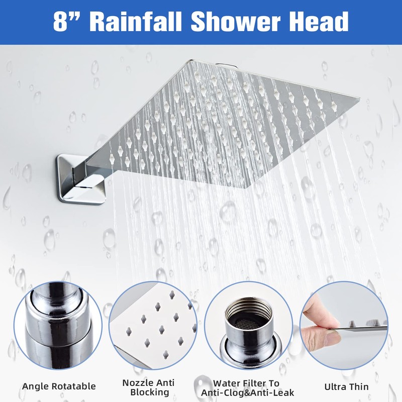 LCEVCGK Shower System, Shower Faucet Set Complete Square Rain Shower