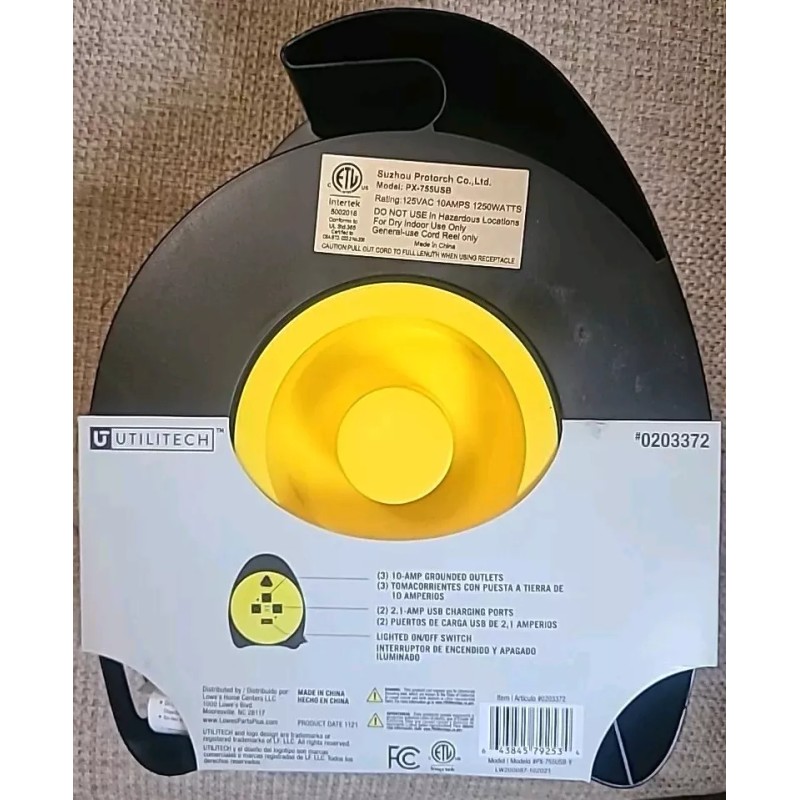 Utilitech NEW Extension Cord Reel 20' Cord Hand Wind Retractable