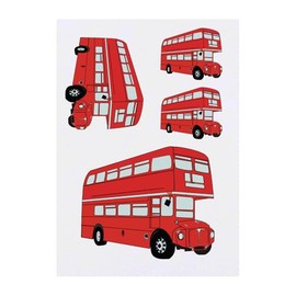 4 x 'Red Bus' Temporary Tattoos - Water Resistant, Skin-Safe, Non-Toxic Transfers, Mixed Sizes (TO00079516)