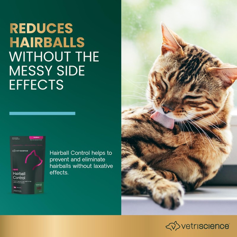 VetriScience Hairball Control Chews, Gentle Hairball Remedy for Cats, Omega-3