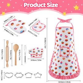 MEIDAYAI 11 PCS Kids Baking Set for Girls, Chef Costume with Adjustable Apron & Hat, Pretend Play Kitchen Toys for Toddlers 3-8, Birthday Xmas Gifts for Little Chefs