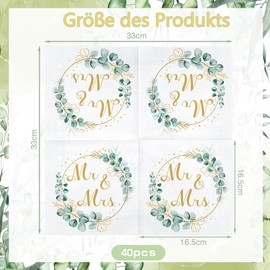 Sprinlot Pack of 40 Wedding Napkins, Sage Green, Mr & Mrs Napkins, Eucalyptus Green, Serviette Schön Dass Du Da Bist, Wedding Napkins Beutiful Wedding Table Decoration Wedding