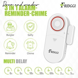 3-in-1 Alarm - Door Left Open Chime with Delay, 0/5/10/30/60 Seconds, 2/5 Minutes, Door Ajar Alarm, Close Gate Reminder, 80 to 120 dB, Time Delay Alert for Freezer, Gate, Shop. (Black)